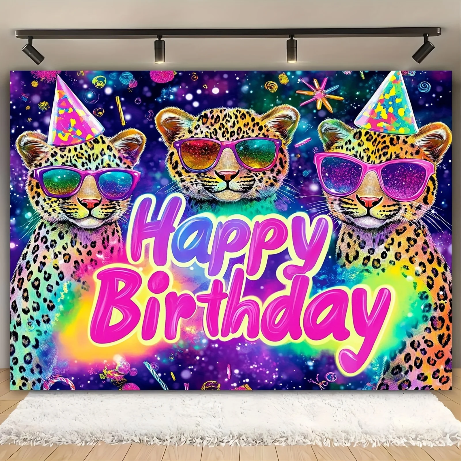 Leopard Wildlife Adventure Birthday Party Background Banner Birthday Celebration Festive cake tabletop wall decoration