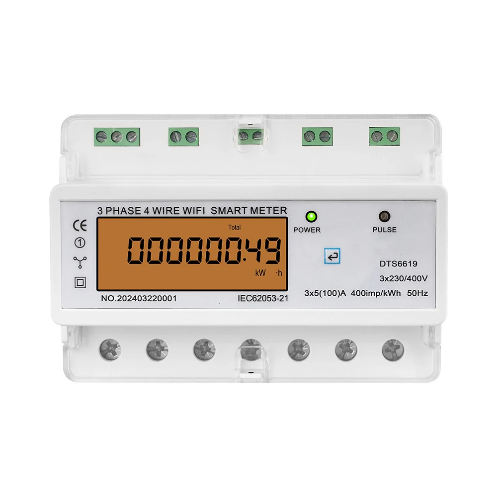 3 Phase 4 Wire WiFi Smart Energy Meter Tuya APP Monitor Voltage Current Power Factor Frequency 5(80)A/5(100)A DIN Rail KWh Meter