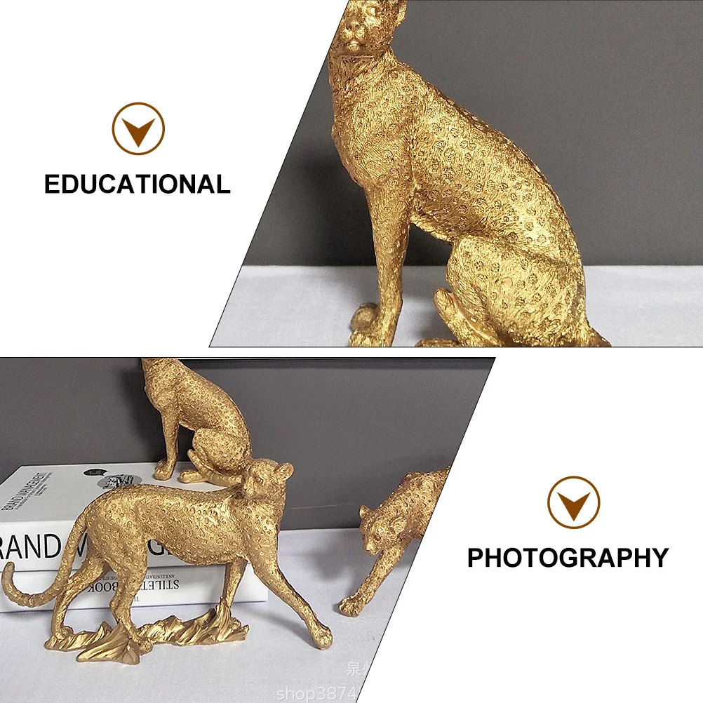 1Pcs Gold Resin Leopard Handicraft Adornment Desktop Decoration Educational Animal Simulation Decor Leopard Model Ornament