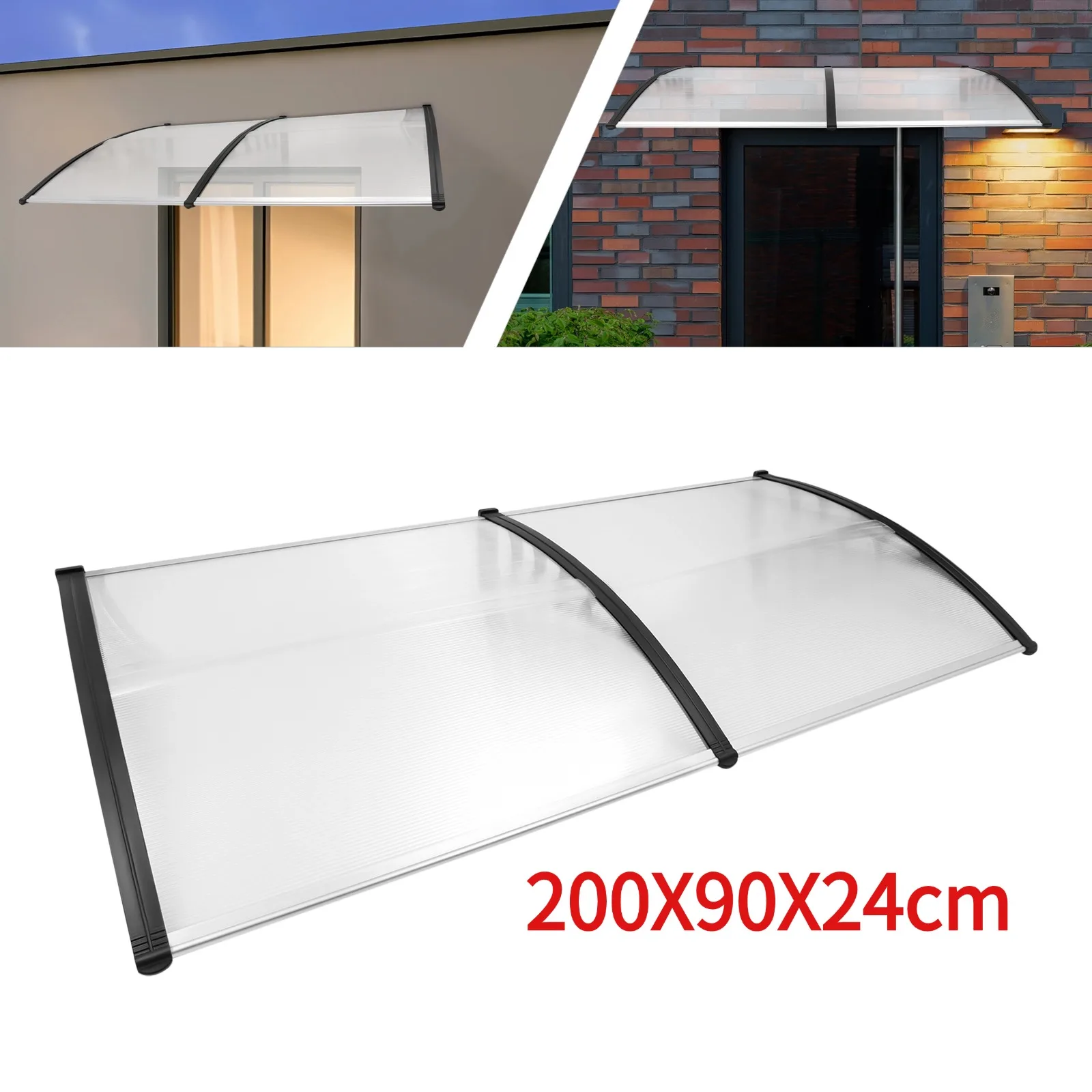 Tettoia per Porta Resistente ai Raggi UV, Pannello in Policarbonato Trasparente Impermeabile per Ingresso, Balcone e Garage