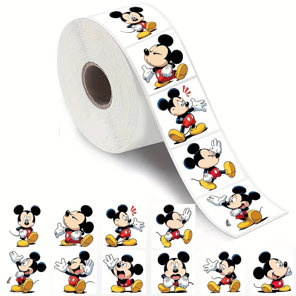 

500pcs/Roll Cute Disney Anime Mickey Mouse Stickers Aesthetic Cartoon Decals for Phone Guitar Decoration Sticker Reward Gift Toy