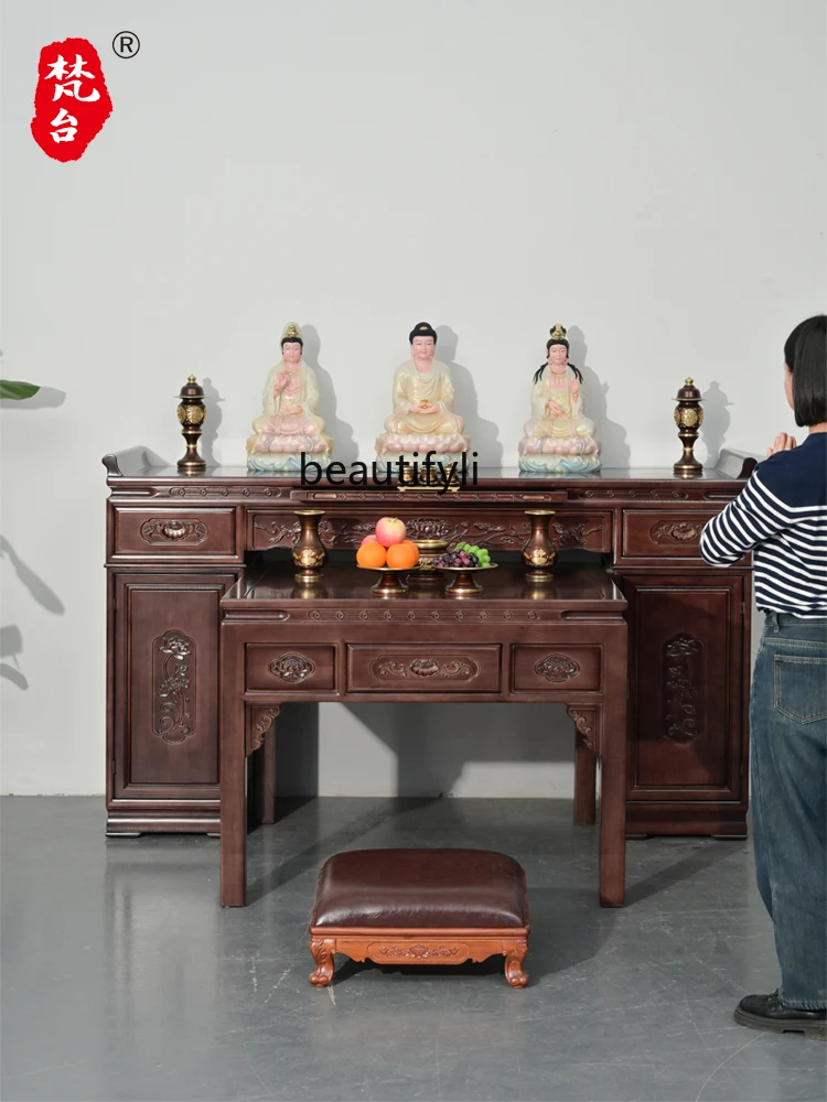 Altar Buddha Shrine Household Altar Modern Chinese Simple Solid Wood God of Wealth Table Old-Fashioned Square Table for Eight