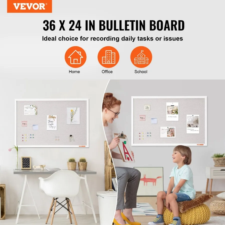 Tableau en liège blanc 36x24 avec Surface en lin, tableau d'affichage mural élégant pour la maison, l'école et le bureau, Noticeb fonctionnel élégant