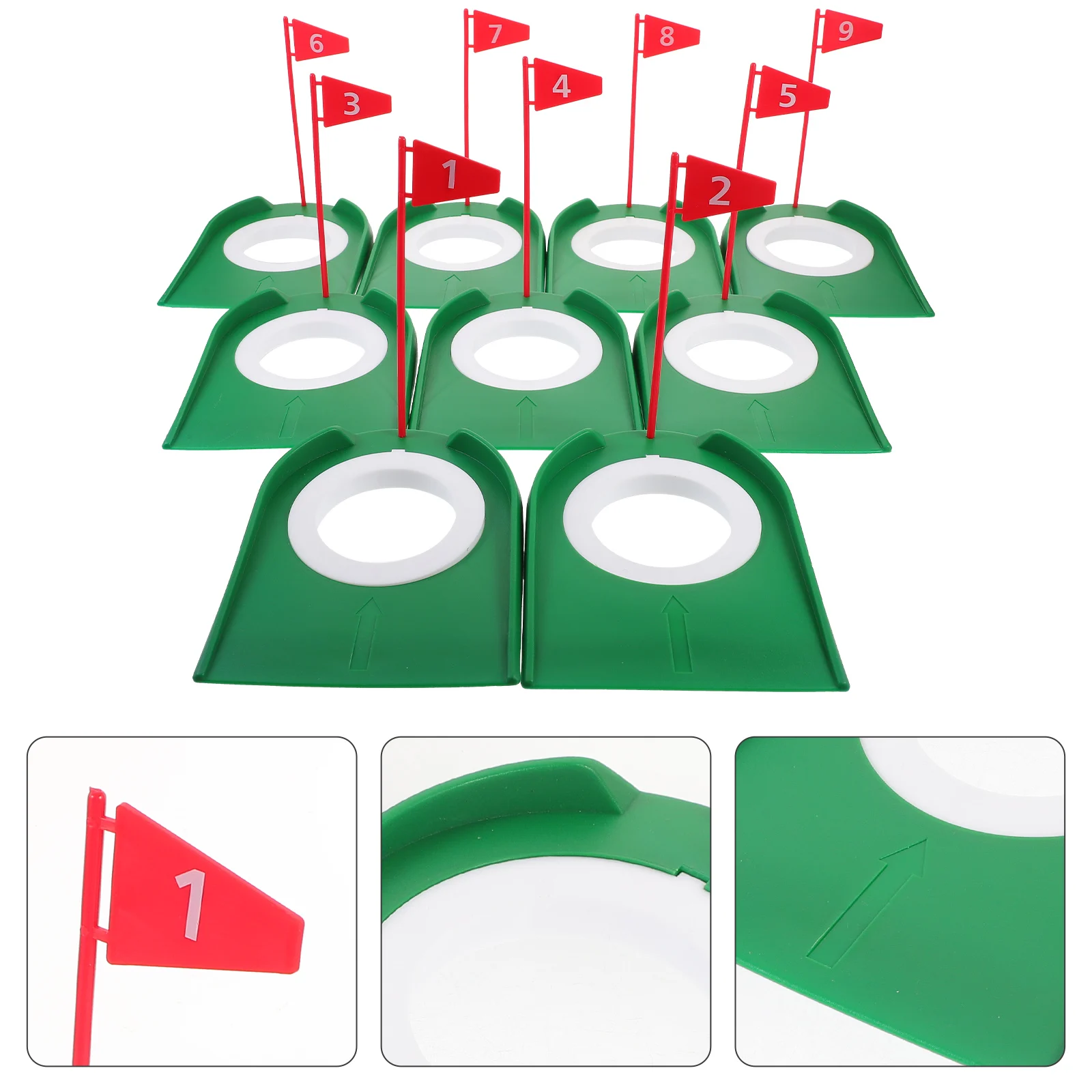 

9pcs Golf Putting ABS Practice Hole Indoor Outdoor Training Accessory Light Weight Portable Putter Disc Mat Hole Cup for Home