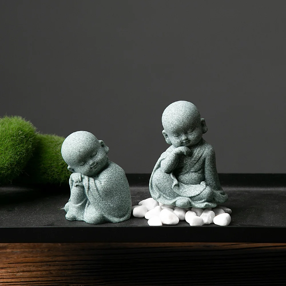 1Pcs Garden Decor Cute Buddha Stone Statue Little Buddhist Monk Buddhism Figurines Zen Garden Ornament Meditation Aquarium Decor - Image 4