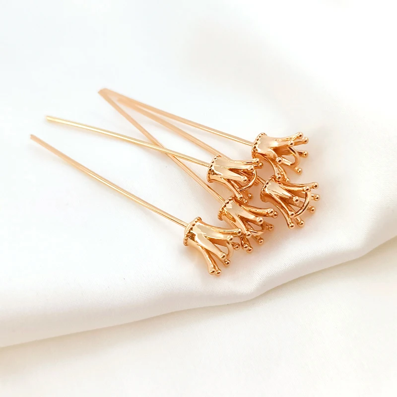 5pcs copper wrapped 14K Gold Crown Pin Holder Pendant DIY making jewelry discovery baroque pearl jewelry accessory materials