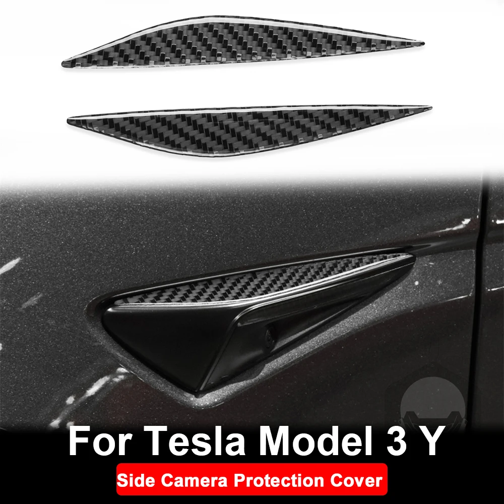 2Pcs Side Camera Protection Cover adesivo in fibra di carbonio per Tesla Model 3 Y 2020-2022 accessori per parafango modifica auto