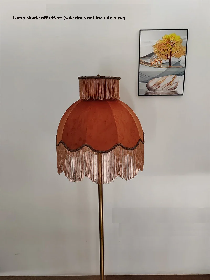 Floor lamp large lamp shade caramel velvet fringe lace lamp shade shell American modern handicraft