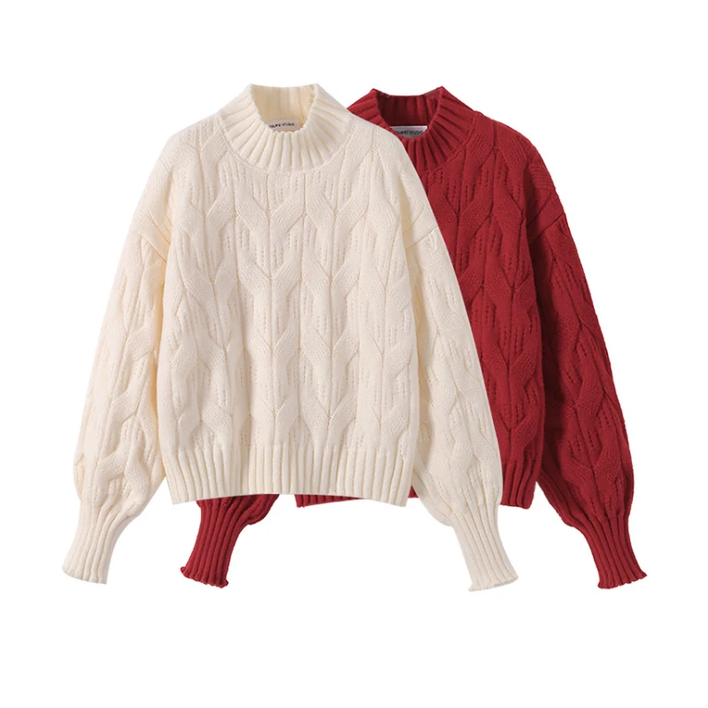 

Women's Spring Autumn Solid Color Sweater Korean Style Casual All-Matched Knitting Half High Collar Sweaters for Ladies