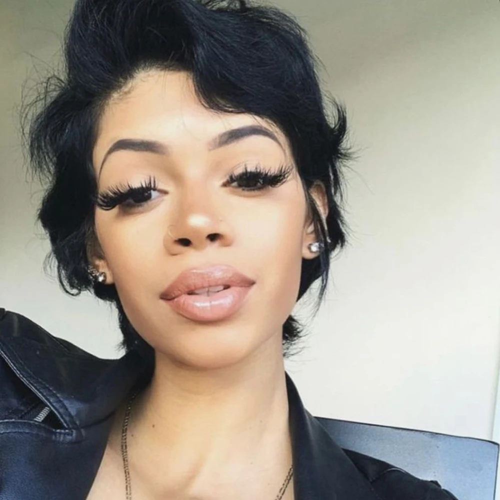 브라질산 인모 가발 짧은 곱슬 픽시컷 가발 흑인 여성용 기계 제작 캡 미리 뽑은 레이어드 곱슬 가발 바로 착용 가능