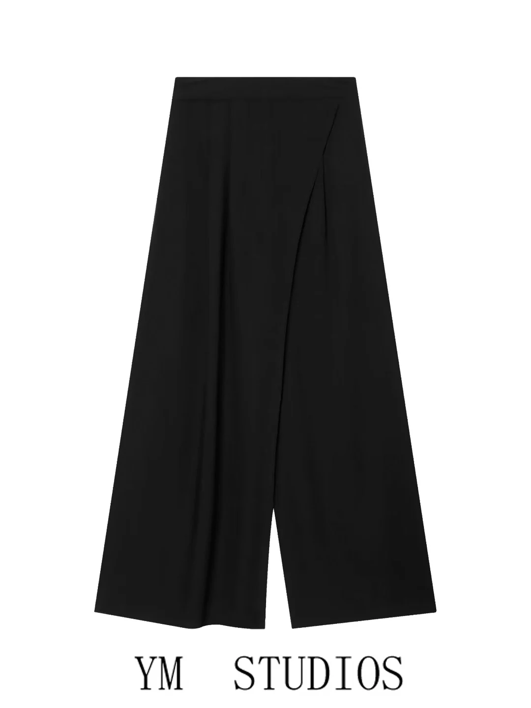 High Waist Asymmetric Cross Wrap Wide Leg Pants Women's Loose Drapey Suit Long Trousers European Style Pure Color Business Pants