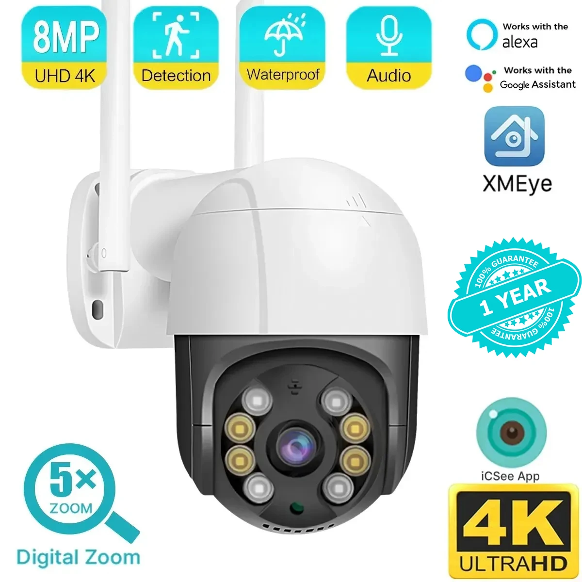 

4K 8MP Wifi IP Dome Camera 5X Digital Zoom Human Detection Auto Tracking CCTV Wireless Street Surveillance PTZ Camera Security