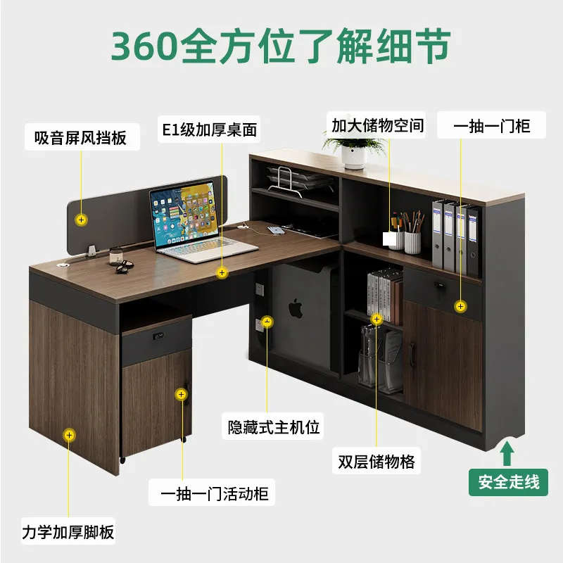Minimalist modern 4-booth office desk with screen desks and chairs
