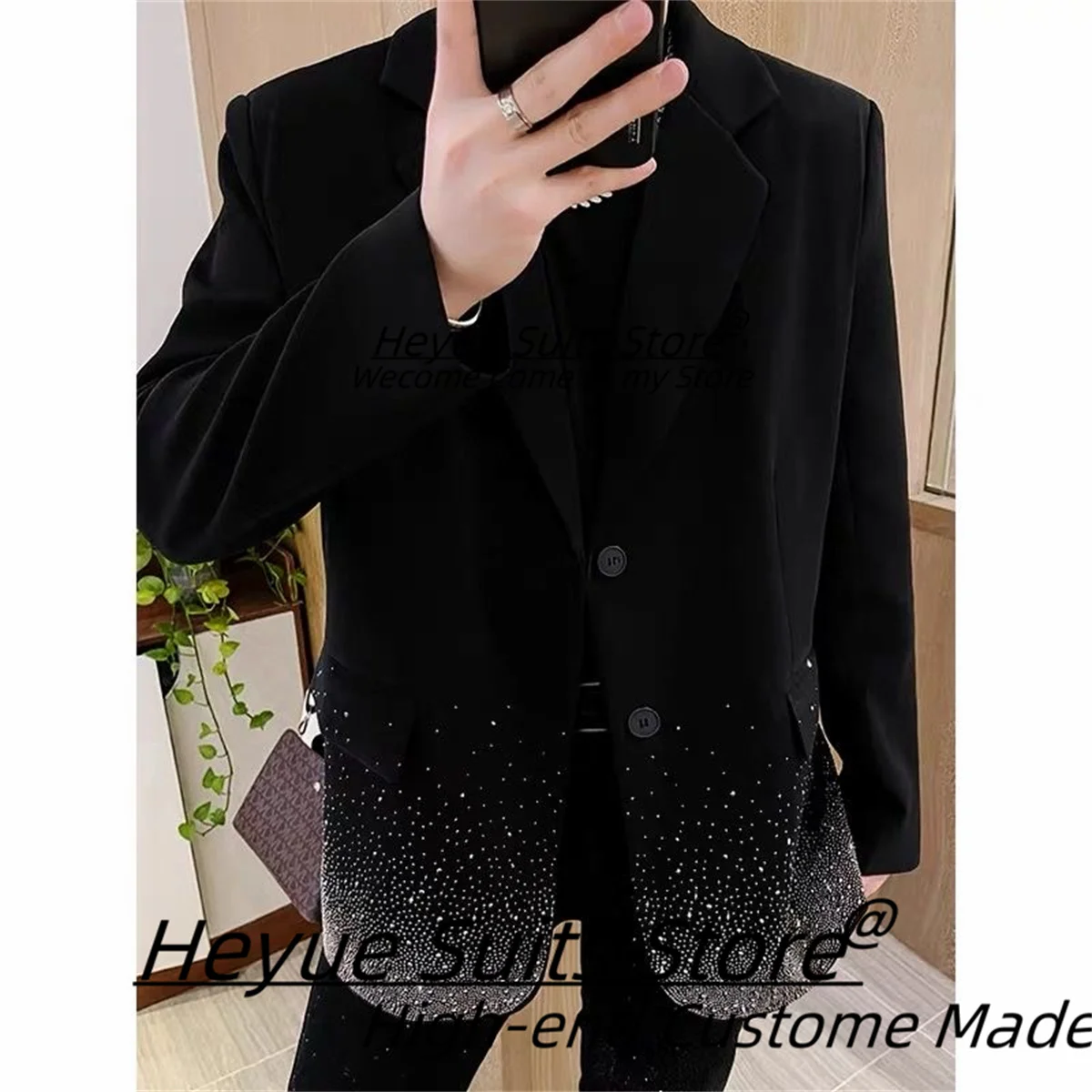 

Формальные черные свадебные смокинги для жениха с блестящими бриллиантами, элегантные мужские костюмы по индивидуальному заказу, тонкие наборы из 2 предметов с зубчатыми лацканами, trajes para hombre