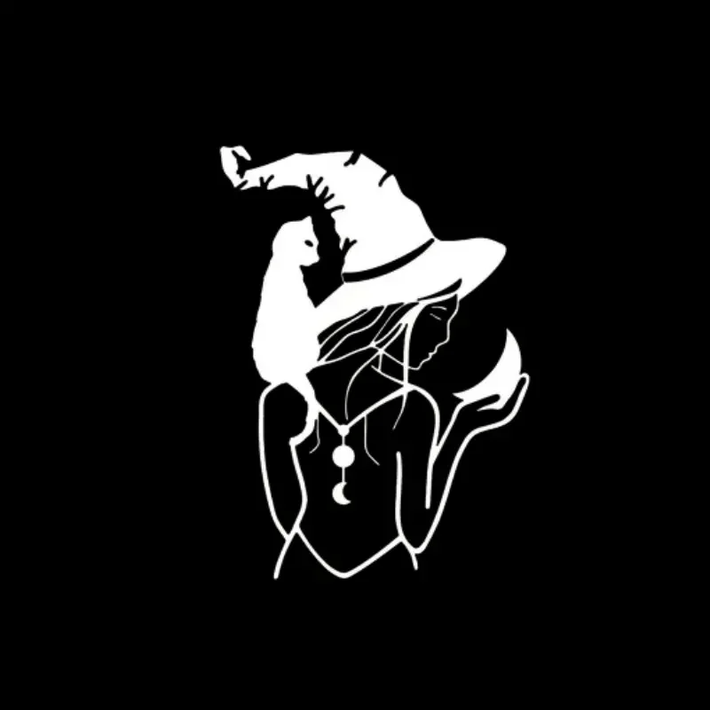 Witch Decal Girl Holding Moon Decal Shoulder Cat Decal Witchcraft Vinyl Decal For Car