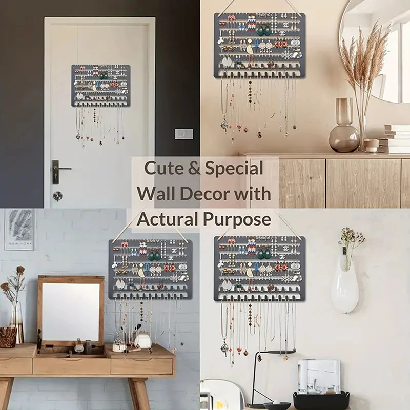

Wooden Wall-Mounted Jewelry Organizer For Necklaces, Earrings, And Studs – Decorative Storage Rack