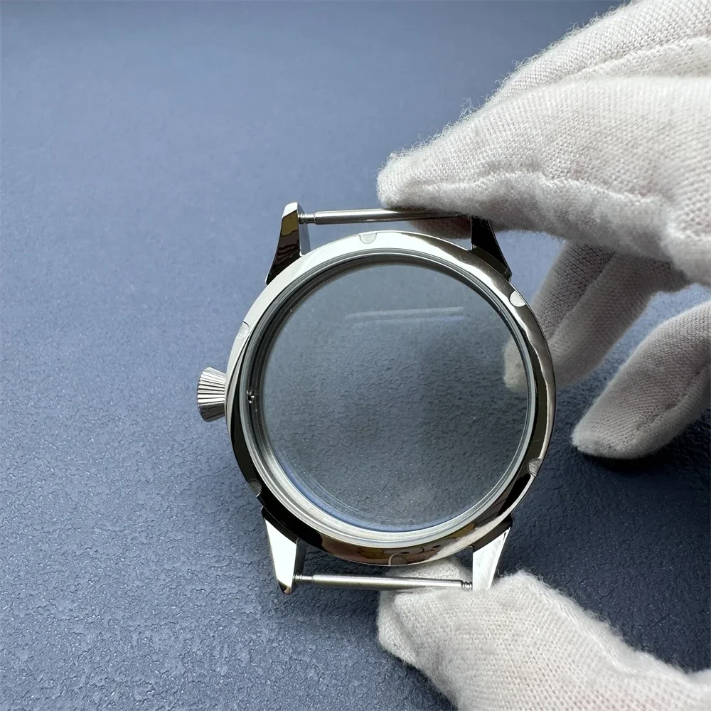 42MM  Polished Watch Case for ETA6497 ST36 Movement Transparent Bottom Stainless Case 3ATM Waterproof Watch Accessories