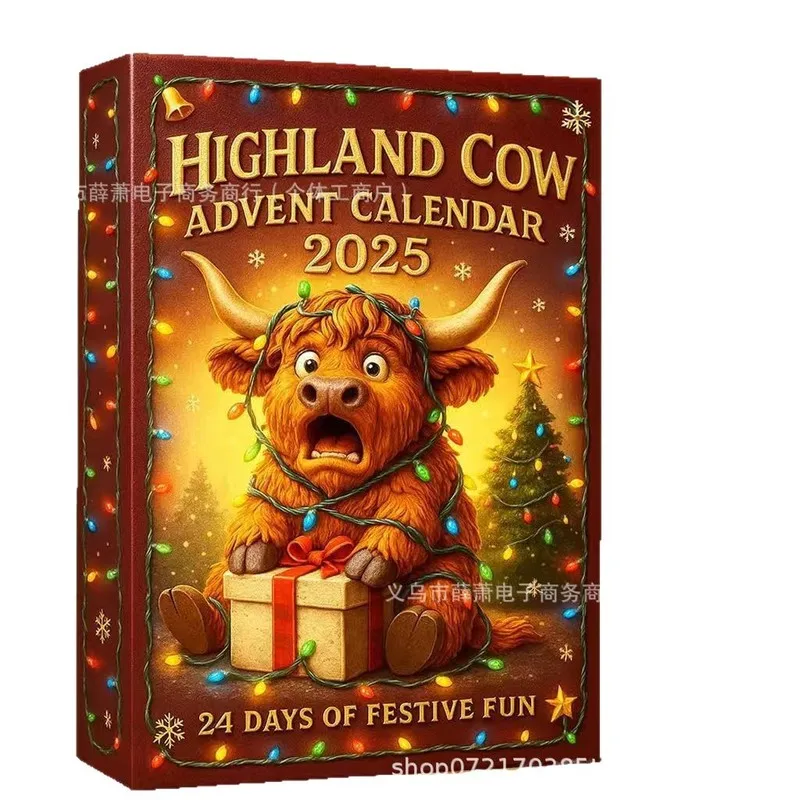 ثلاثية الأبعاد المرتفعات البقرة عيد الميلاد تقويم القدوم شجرة احتفالية الديكور الماشية الاسكتلندية تصميم صندوق أعمى لعبة عصرية ل هدية عيد