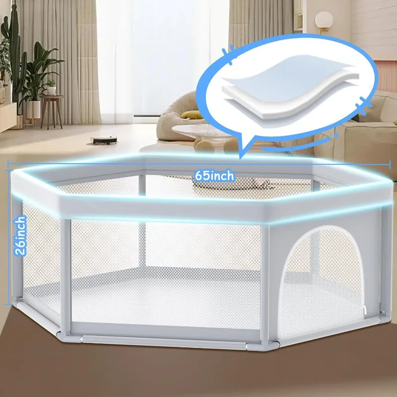 

55x55 Inch Hexagonal Baby Playpen, Playpen for Babies and Toddlers, Baby Play Pen Design with External Zipper Gate