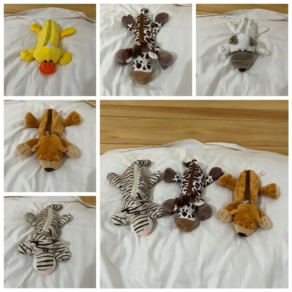 Creative Pen Bag Soft School Office Supplies Stationery Bag Cartoon Animals Large Capacity Pencil Case