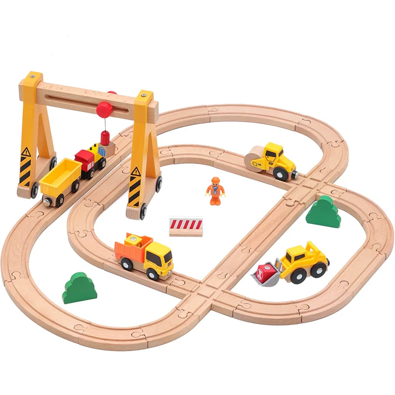 Wooden Bridge Tunnel Urban Rail Overpass Traffic Toy Scene Combined Train Rail Track Wooden Accessories Beech Turntable