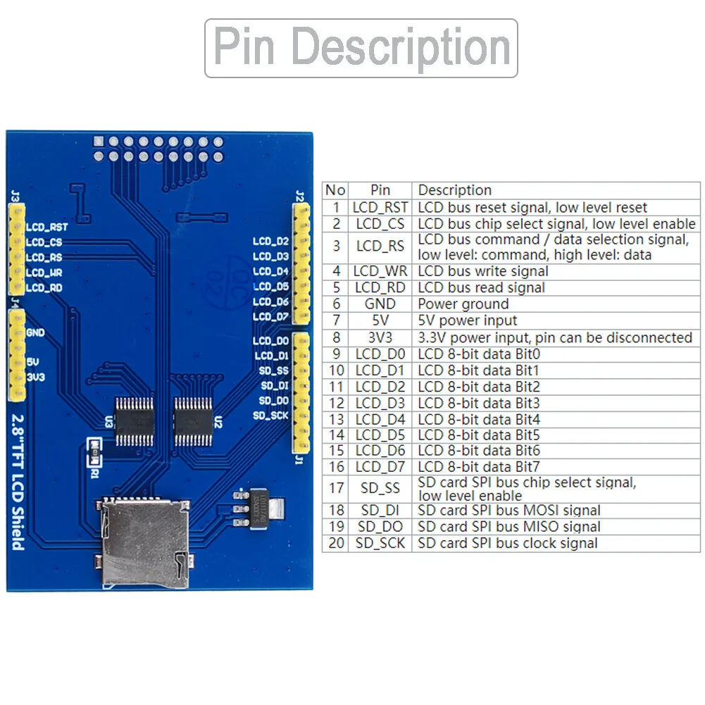 � ​ ​ ​ ​ ​ ​ 2,8" TFT LCD Display-Modul 5V/3,3V ILI9341 Resistiver Touchscreen 320x240 8-Bit-Parallelschnittstelle mit SD-Kartensteckplatz – Detail 4
