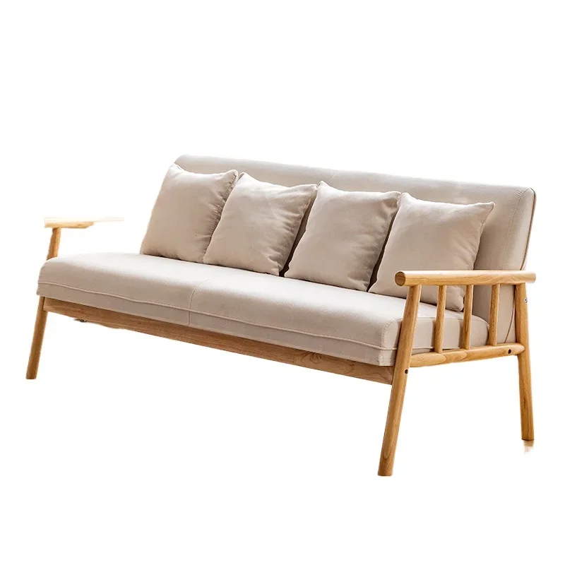 Japanese-style simple modern Nordic solid wood sofa small apartment double triple living room log wind household fabric sand