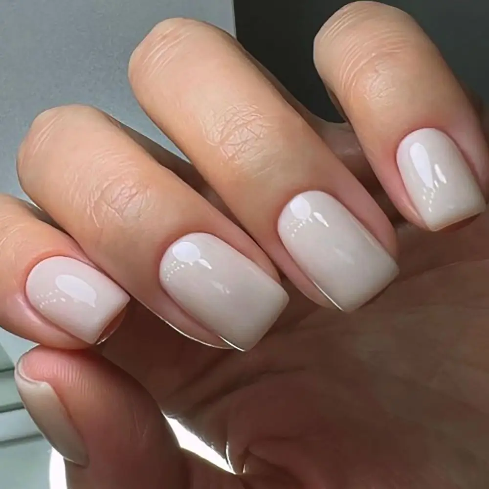 Reusable Solid Color Simple Style False Nail Square Shape Full Cover Press on Nails Medium Length Nude Pink Fake Nail Women
