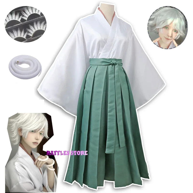 

Kamisama kiss hajimemachita love Miyuki cosplay costume kimono Halloween unisex costumes eyelash white wigs cilia snake props