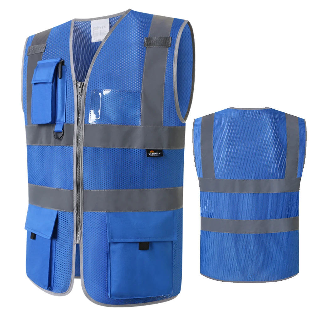 Blue Mesh Safety Vest High Visibility Safety Vest Security Vest With Highlight Reflective Stripes Hi Vis Workwear Waistcoat