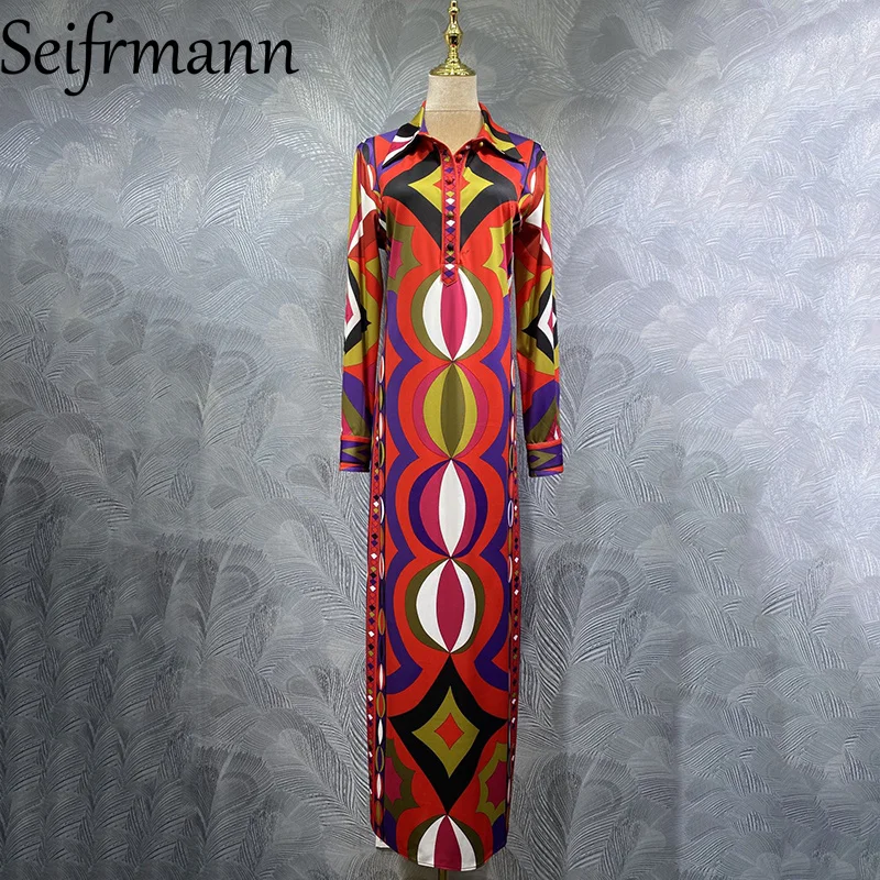 Seifrmann 2026 Sommer Damenmode Neuer Stil Modisches Revers Langarm Bedrucktes Loses Langes Kleid
