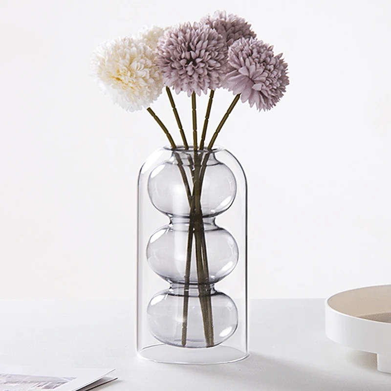 Living Room Glass Vase Creative Glass Desktop Planter Vase Transparent Small Vase Hydroponic Flower Pot Simple Table Decoration