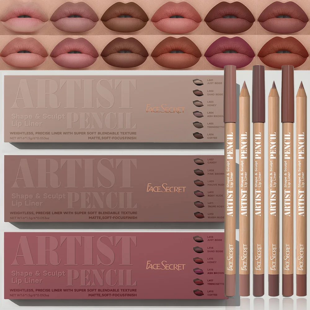 Conjunto de delineador labial fosco de veludo 6 tamanhos, batom de veludo fosco-conjunto de combinação de lábios à prova d'água de longa duração, cosméticos tutorial de maquiagem