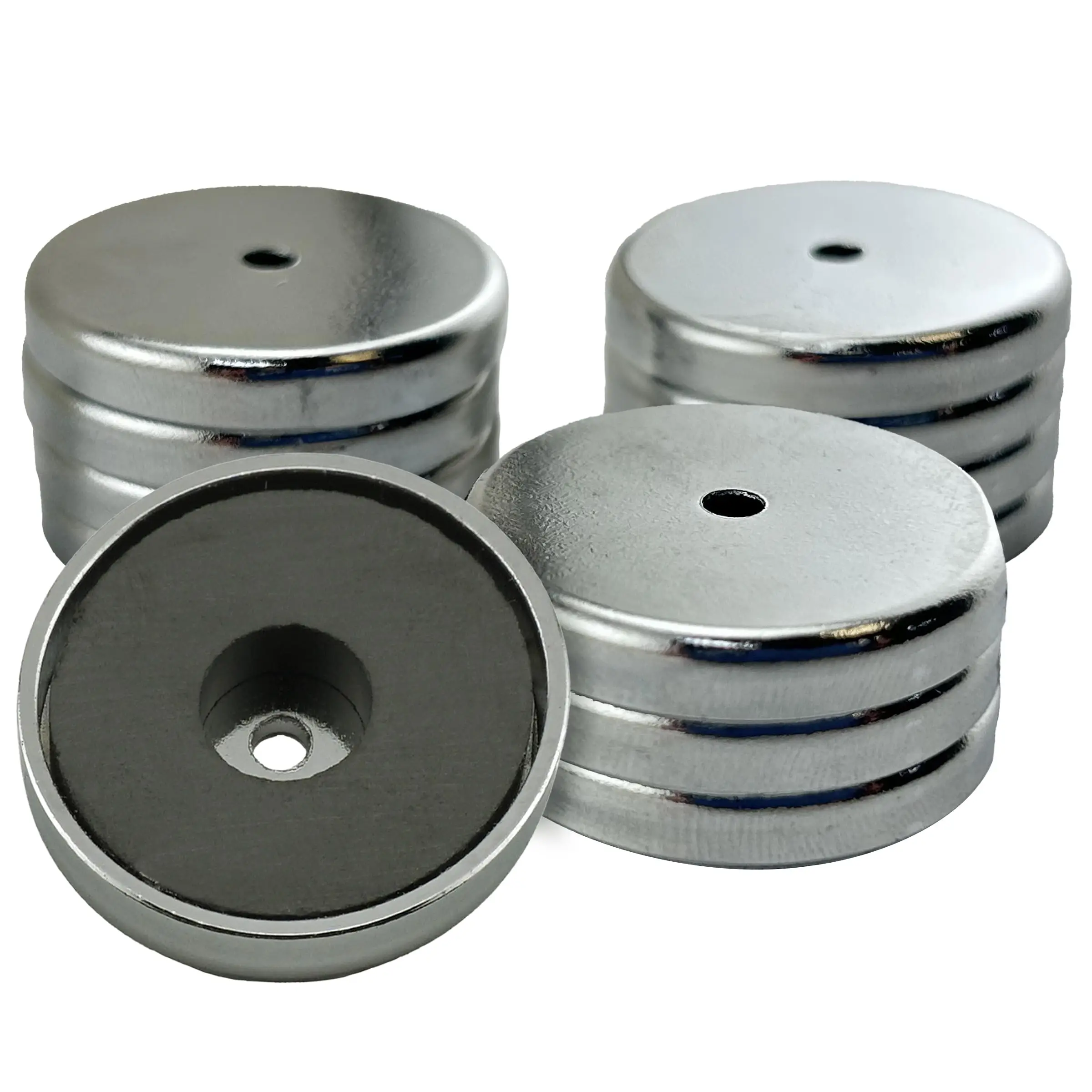 RB36 C8 Ceramic Ferrite Round Base Magnet with Chrome Plated Steel Cup and 15 LB Pull Force Cup Diameter 36mm Center Hole 4.5mm