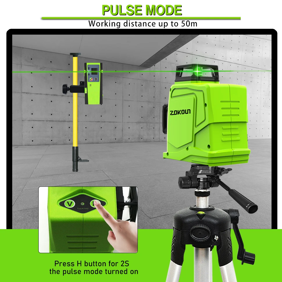 ZOKOUN GF120 3D Marchio Tedesco Modulo Verde Laser a Livello di Linea 5200mah Della Batteria di Controllo A Distanza Orizzontale e Verticale