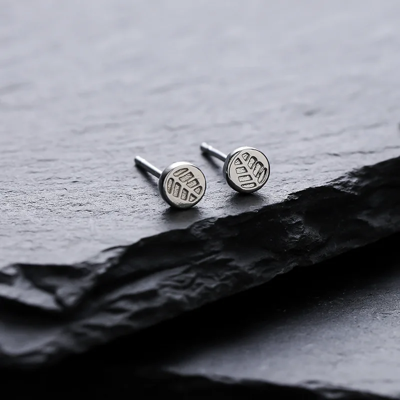 Tiny Round Carved Texture Mini Stud Earrings Stainless Steel Ultra Small Minimal Daily Piercing for Men