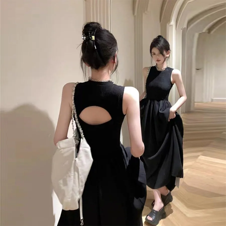

【New style】Black sleeveless French retro temperament Hepburn dress, women's summer design vest, niche backless long dress