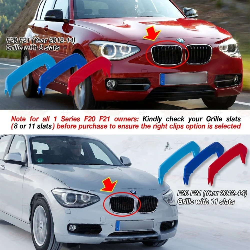 Fit 11-14 BMW 1 series F20 F21  Trim M-SPORT design 3-Color Kidney Grille Clip Stripe Insert  M Performance Racing