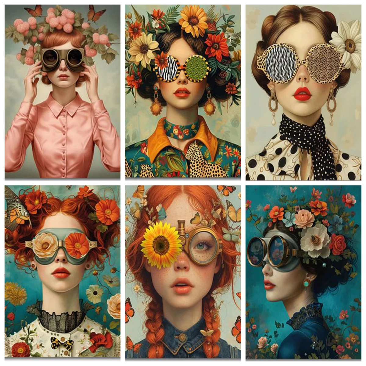 Malen nach Zahlen Set: Retro Sonnenblumenfrau – DIY-Bilder auf Leinwand für Heimdekoration