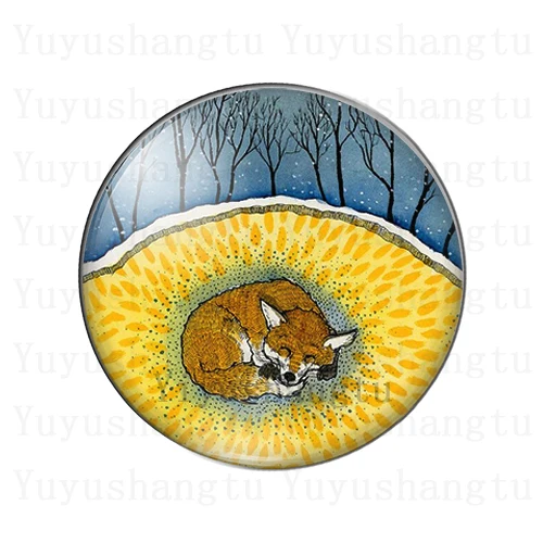 Fashion cartoon Cute fox art painting 12mm/18mm/20mm/25mm Round photo glass cabochon demo flat back Making findings