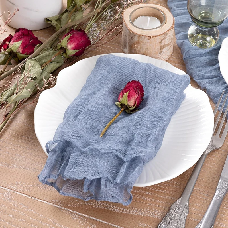 60pcs Cheesecloth Napkins 50X50CM Dusty Blue Gauze Cheese Cloth Wrinkled Dinner Table Napkins for Baby Shower Wedding Decoration