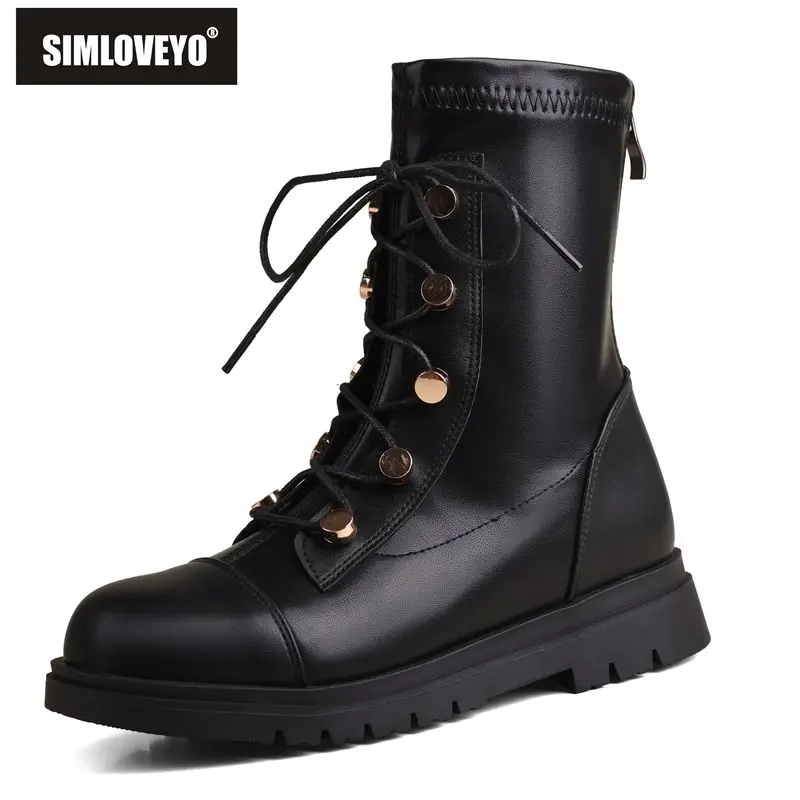 

SIMLOVEYO 2024, новые женские ботинки в стиле ретро, эластичные женские ботинки на толстом каблуке 3 см, застежка-молния, шнуровка, металлическое украшение, маленький размер 31 32 33 Leisure Bota