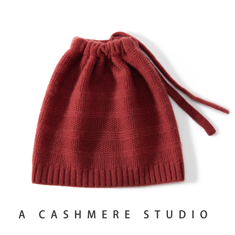 MERRILAMB 100 Cashmere Winter Hat Women Fashion Cover Head Lace Caps Female Solid Color Jacquard Knitted Skullies Beanies Hats