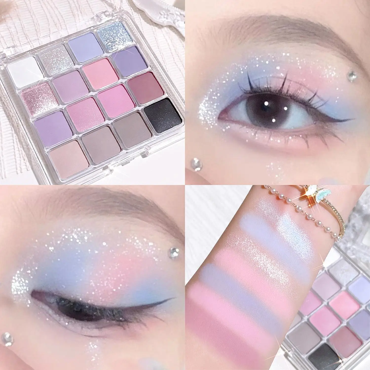 16 Colors Eyeshadow Palette Pink Peach Pearly Matte Eyeshadow Glitter Earth Color Eye Shadow Pigment Waterproof Lasting Cosmetic