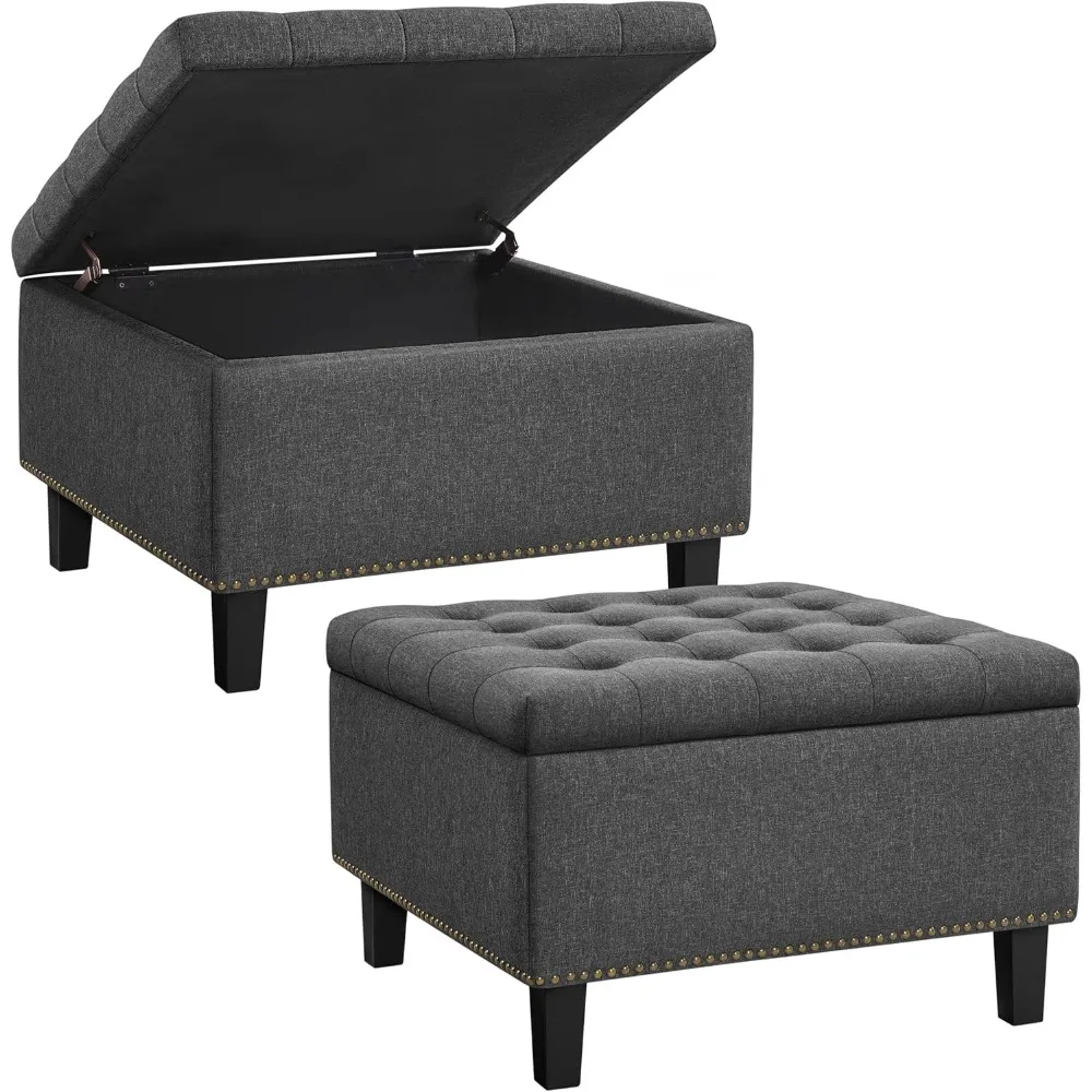 

"28-inch Dark Grey Storage Ottoman Bench, Multipurpose Entryway Footrest Sofa Stool, Set of 2"