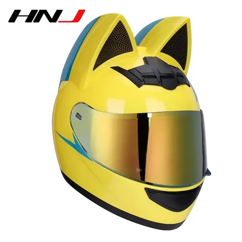 Capacete-casco de Moto de cara completa para mujer, cascos con orejas de gato, para Motocross