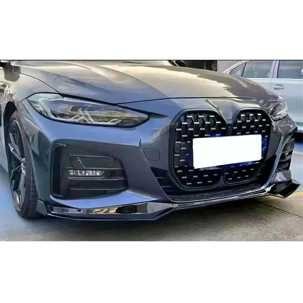 

Для BMW 4 серии G22 G23 M Sport 2021-2023: Комплект из 3-х частей для переднего бампера — сплиттер, диффузор, спойлер, защитная накладка, дефлектор