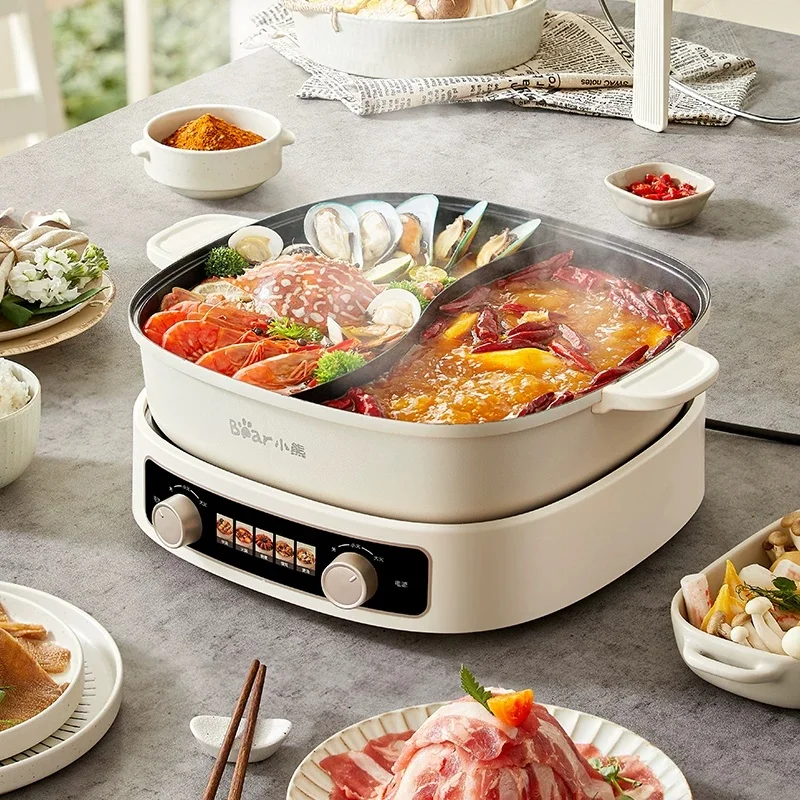 Electric Hot Pot Household Split-type Mandarin Duck Pot Multi-function Double Knob Independent Temperature Control Cooking Pot