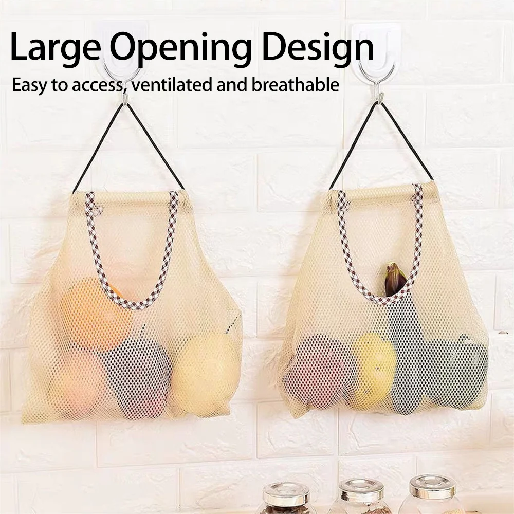 Household Hanging Beige Onion and Garlic Storage Bag Fruit Wall Mesh Bag Kitchen Vegetable Storage Mesh Bag 1PC