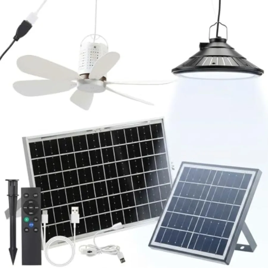 

2 Set Solar Rechargeable Chicken Coop Shed Pendant Light with Time, Portable Solar Hanging Ceiling Fan Kit with On/Off Button,